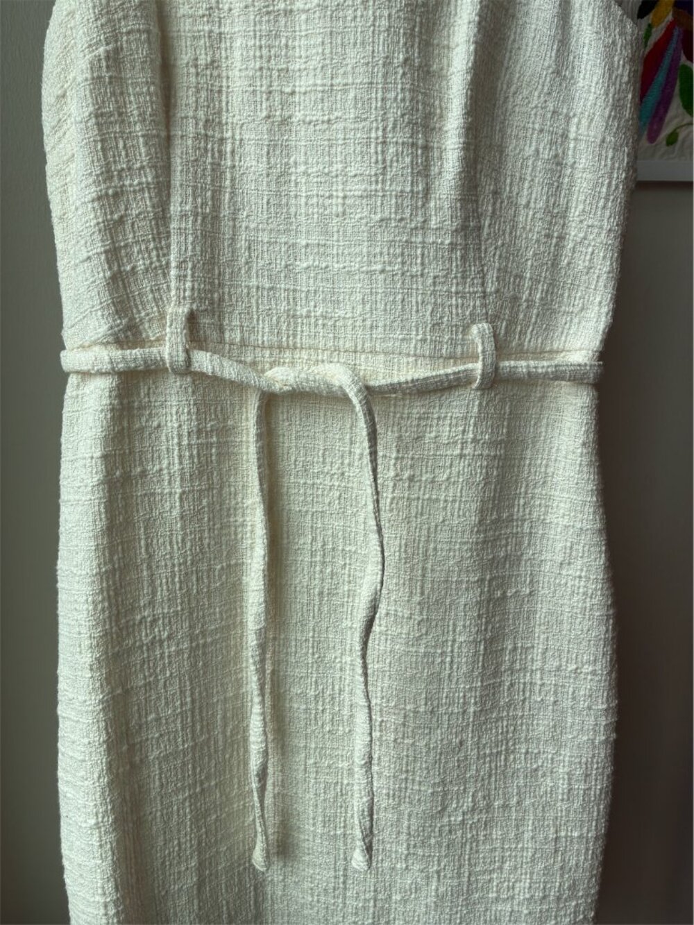 J. Crew White Belted Sheath Dress In Textured Tweed - Size 4 - Picture 8 of 14